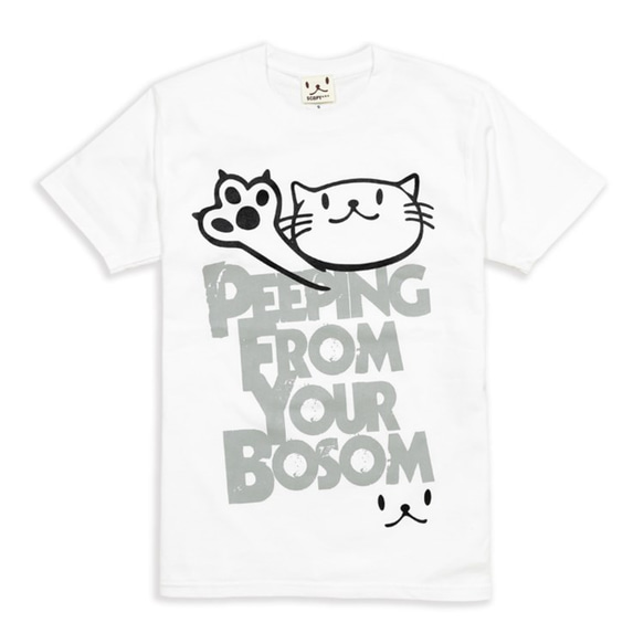 SCOPYネコTシャツ「PEEPING CAT」ホワイト