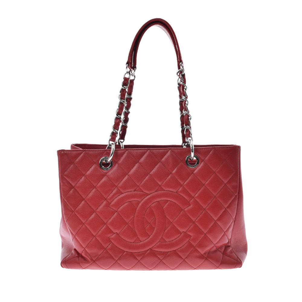 CHANEL シャネル マトラッセ GST グランドショッピングトート 赤 シルバー金具 レディース キャビアスキン トートバッグ Bランク 中古 