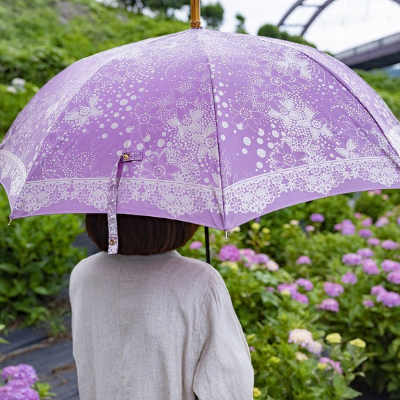 【晴雨兼用 ジャンプ傘】kirie ドットフラワー アメジスト