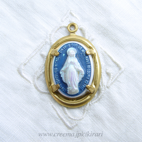 ヴィンテージカボション~ Virgin Mary ~ White & Blue ~ 石座のオプション有り