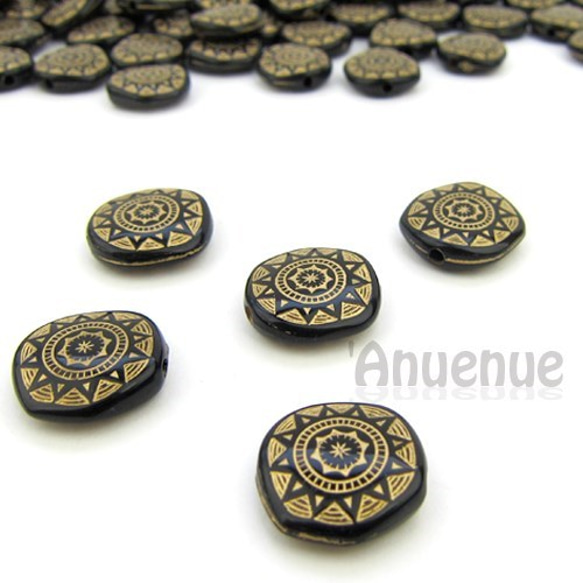 アンティークデザイン Black Acrylic Beads 【Gold SUN】10個