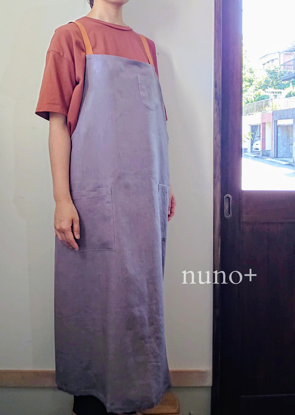 【nuno+】linen iro×iro シンプルエプロン　グレイッシュパープル