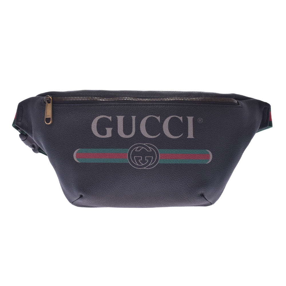 GUCCI グッチ ベルトバッグ グッチプリント 黒 530412 ユニセックス レザー ボディバッグ 新品 