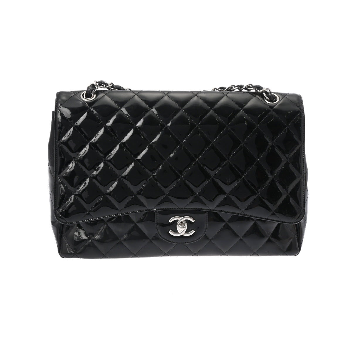 CHANEL シャネル マトラッセ チェーンショルダー 30cm 黒 レディース エナメル ショルダーバッグ Bランク 中古 