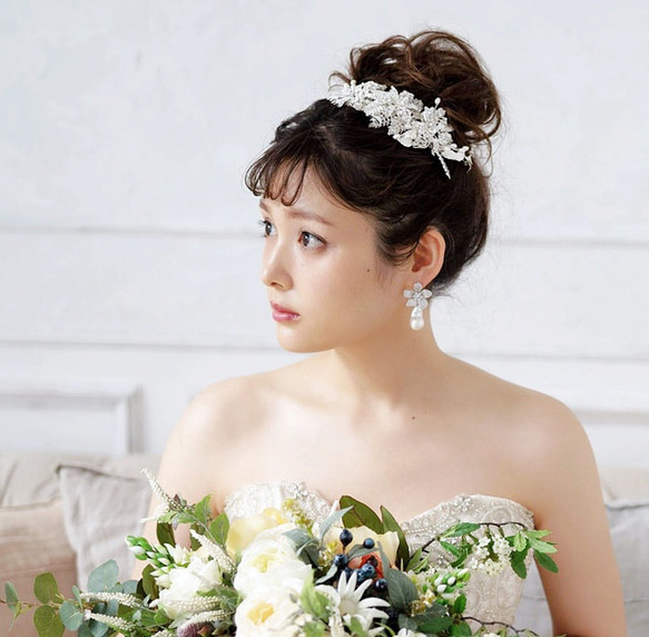 ヘッドドレス 結婚式　花嫁 ヘアアクセサリー ヘッドアクセサリー ウェディング ブライダル　フラワー　リーフ　小枝