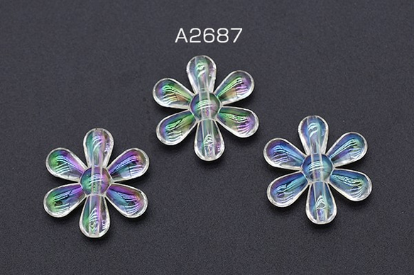 A2687 20個 高品質アクリルビーズ フラワー 22×24mm クリア ＡＢカラー  2X【10ヶ】