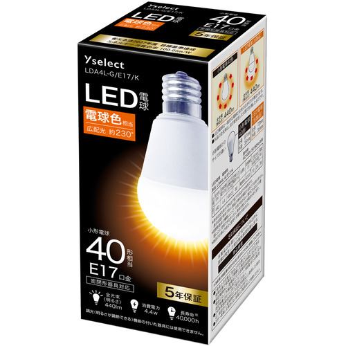 【推奨品】YAMADA SELECT(ヤマダセレクト) LDA4L-G／E17／K LED電球 40形相当 E17 電球色