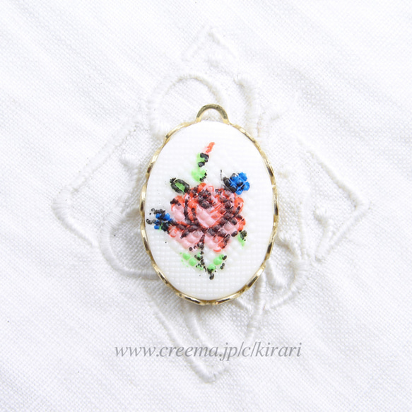 ヴィンテージ　カボション ~ Cross Stitch Rose ~ Pink