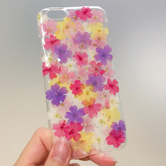 ☆バーベナのお花畑 押し花スマホカバー☆Xperia AQUOS galaxyなど