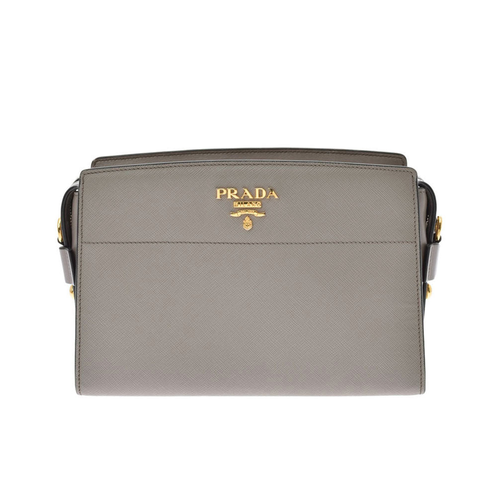 PRADA プラダ グレー GP金具 1BH104 レディース サフィアーノ ショルダーバッグ ABランク 中古