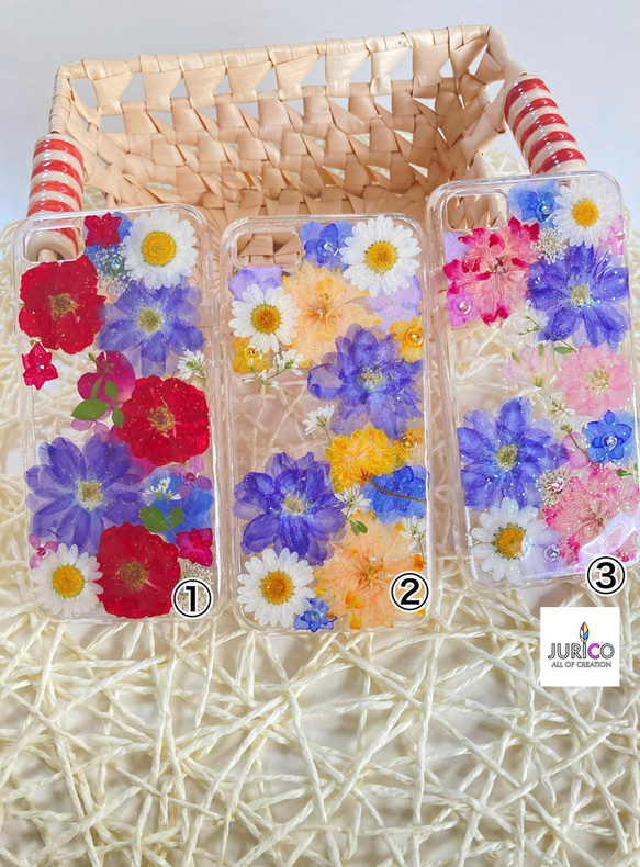 パープルデルフィニウムの押し花スマホケース　選べる3 color iphone/GALAXY/AQUOS/xperia