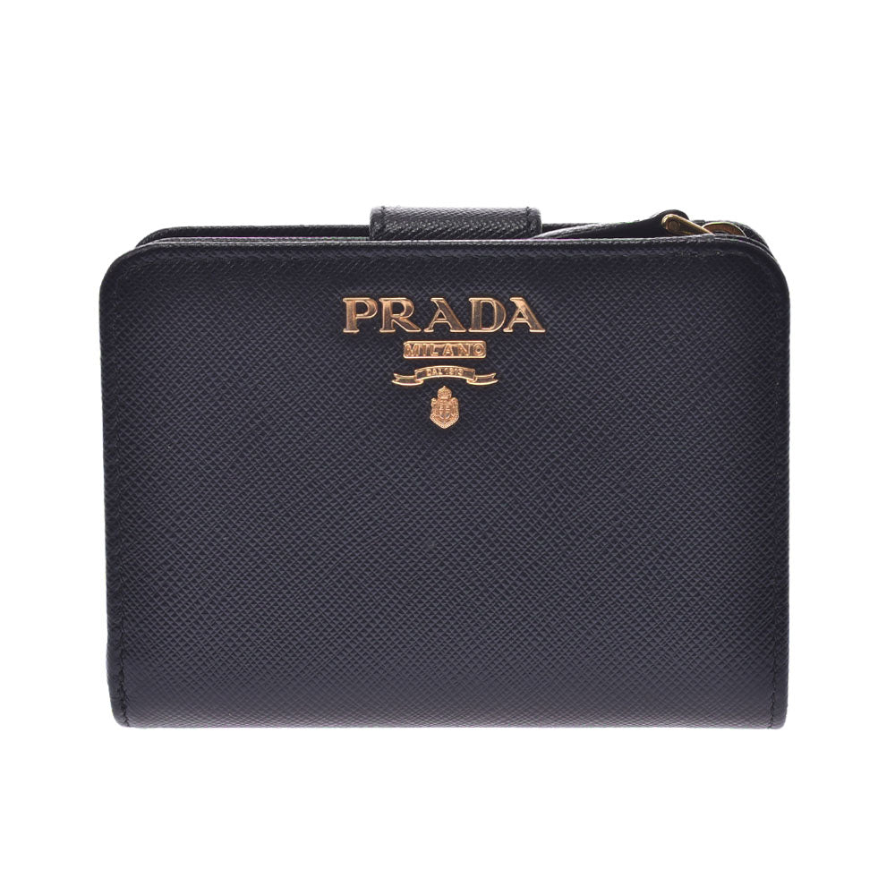 PRADA プラダ L字ファスナー財布 黒 ゴールド金具 1ML018 ユニセックス サフィアーノ 二つ折り財布 Aランク 中古 