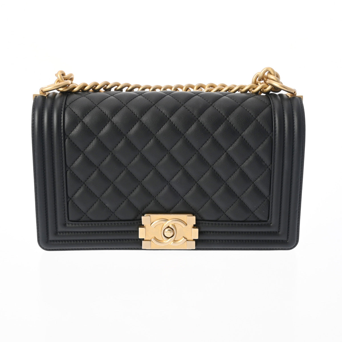 CHANEL シャネル ボーイシャネル チェーンショルダー 25cm 黒 ヴィンテージゴールド金具 A67086 レディース ラムスキン ショルダーバッグ Aランク 中古 