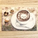 ☕️透明水彩画「カフェラテ」 北欧イラストポストカード 2枚セット  ぶた ブタ☕️