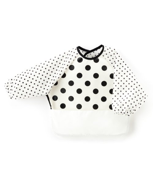 お食事エプロン　スタイ　長袖タイプ　polkadotlarge(broadcloth・white)×白地に黒ドット