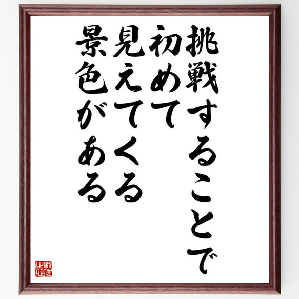 名言「挑戦することで、初めて見えてくる景色がある」額付き書道色紙／受注後直筆（Y5369）