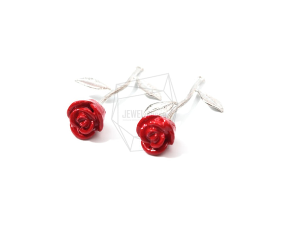 PDT-1316-MR【1個入り】ローズペンダント,Rose Pendant/Red Petal Rose Charm