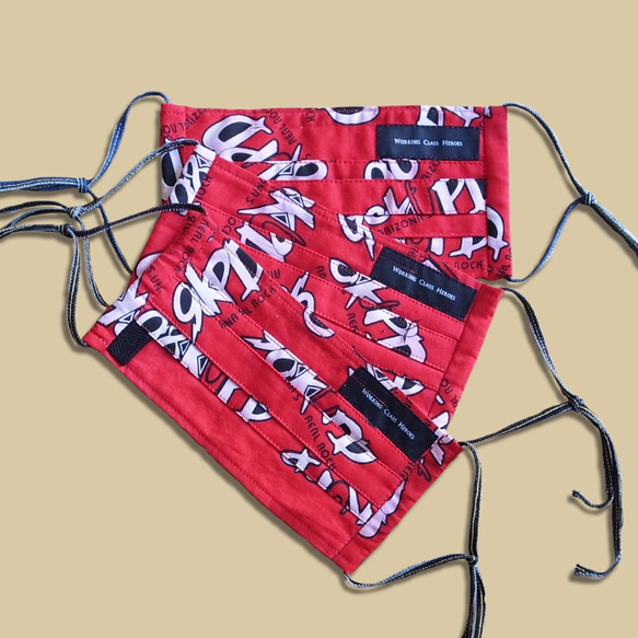 WCH Denim Strings Bandana Pleats Mask -Comic Red