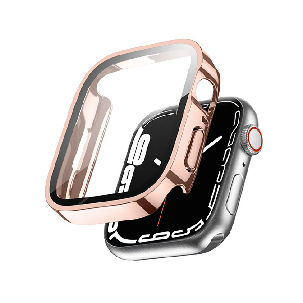 GAACAL Apple Watch Series 7-8 [41mm]用「直角フレーム」強化ガラス一体型全面保護ケース ローズゴールド W00299R5