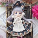 カントリー風エプロンドレス（ブルー）1/12ドールサイズ