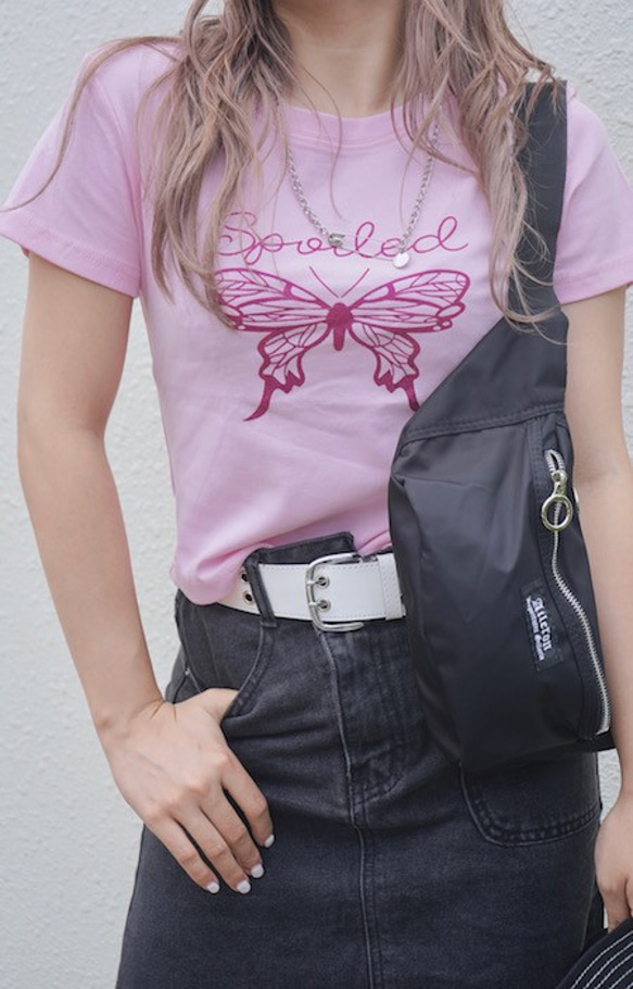 Glitter Butterfly Tops (pink-magenta lame) 半袖Ｔシャツ ピンク 桃 ストリー