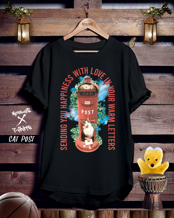 おもしろねこポスト黒Tシャツ「CAT POST｣