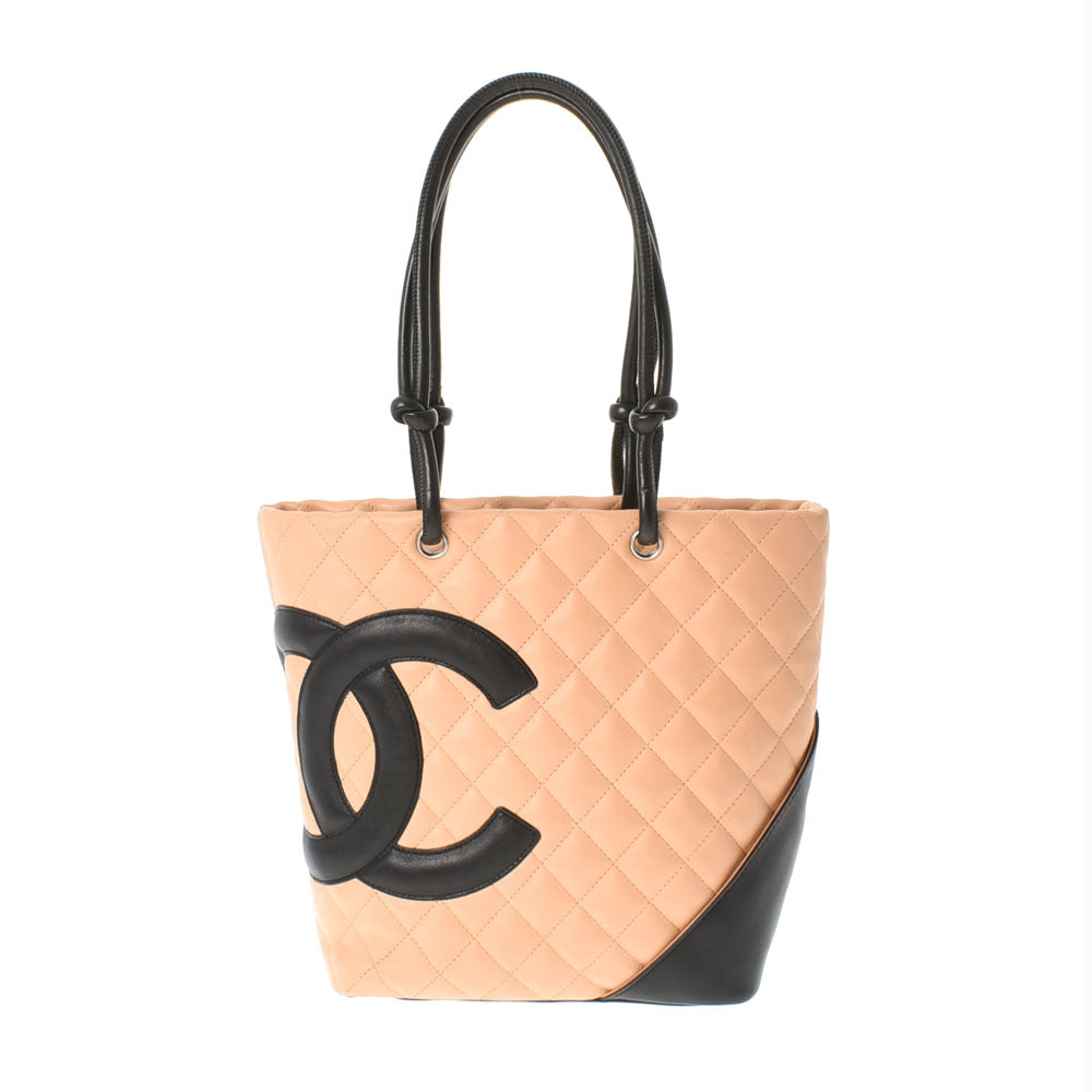 CHANEL シャネル カンボンライン ミディアムトート ベージュ/黒 レディース カーフ トートバッグ ABランク 中古 