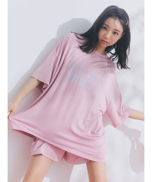 gelato pique/【接触冷感】カラフルレーヨンロゴTシャツ＆ショートパンツセット