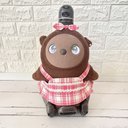 【LOVOT ラボット服】大きなピンクチェックのプリーツワンピース リボン付き【ハンドメイド】