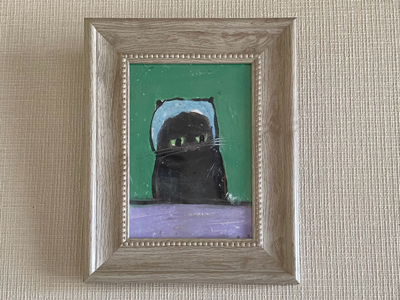 絵画。原画【バスキャップをかぶった黒猫ちゃん】