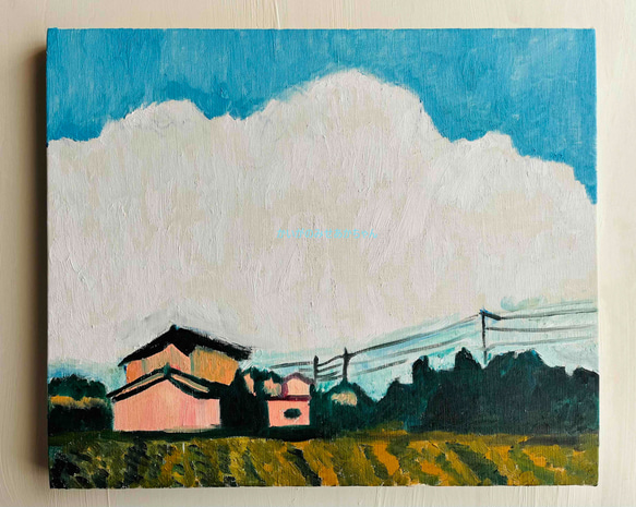 原画「稲刈り後の田園風景２」F8・油彩