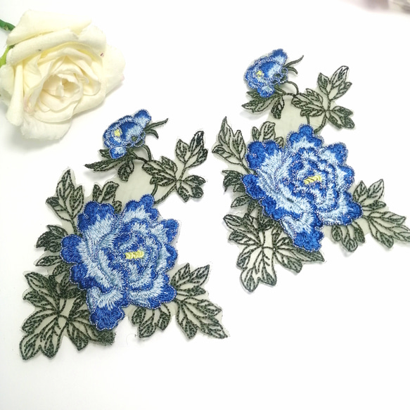 5枚入り 大型 銀糸入り 刺繍 お花 モチーフ  ハンドメイドパーツ　手芸　素材