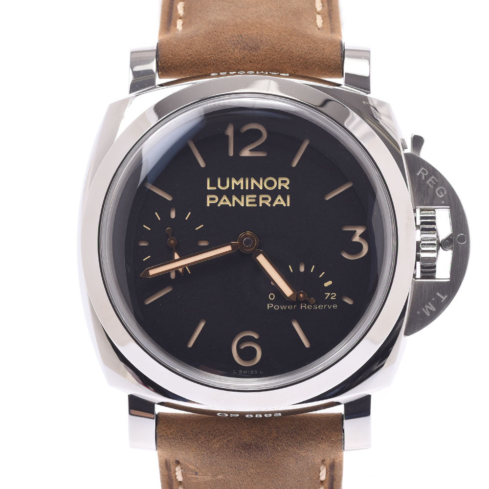 OFFICINE PANERAI オフィチーネパネライ ルミノール  パワーリザーブ 1950 3デイス PAM00423 メンズ SS/革 腕時計 手巻き 黒文字盤 Aランク 中古 