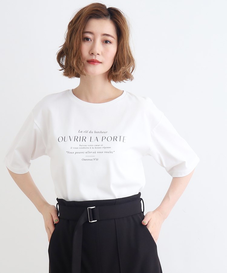 グローブ/＜接触冷感・UVカット・ご自宅で洗える＞ロゴプリント5分袖Tシャツ