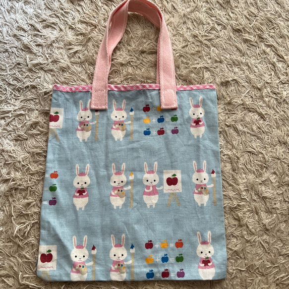 ハンドメイド　うさぎプリントバッグ　約28×25.5cm