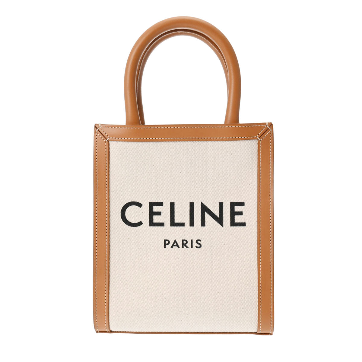 CELINE セリーヌ ミニバーティカルカバ ナチュラル/タン ゴールド金具 193302BNZ.02NT レディース キャンバス レザー ハンドバッグ 新同 中古 