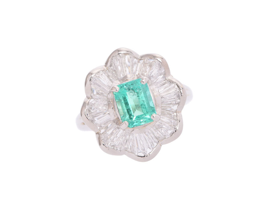 PT900リング エメラルド1.20ct ダイヤ2.58ct 8.1g #14 指輪 Aランク 美品 中古 