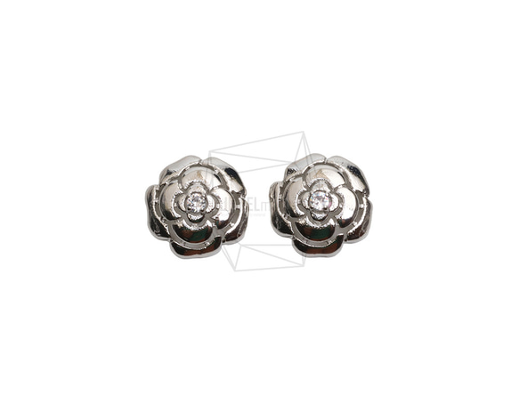 PDT-2797-R【2個入り】CZ ローズペンダント,Rose Pendant/ 17.3mm x 17.3mm