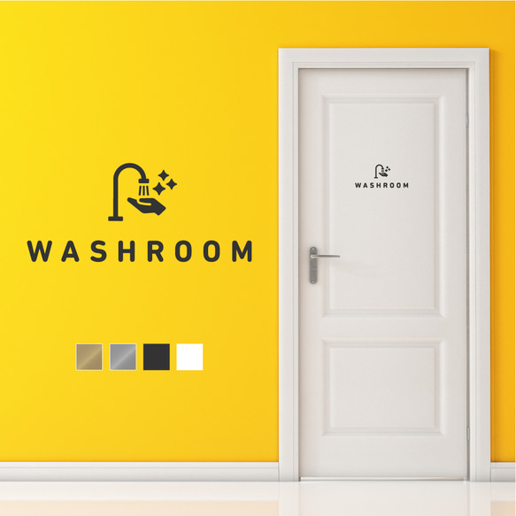 【賃貸でも】WASHROOM ドア サインステッカー│シンプルアイコン│ウォッシュルーム ドア用