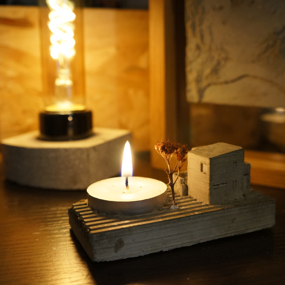 candle holder CASA_D      置物　オブジェ ジオラマ　3Dプリント＋セメント雑貨