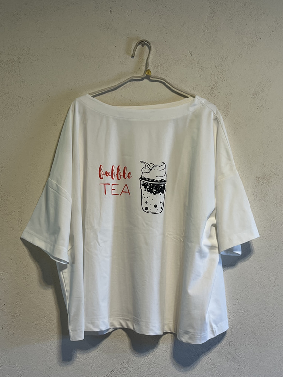 タピオカ　ティー柄レディース7分袖Tシャツ【M～LL】