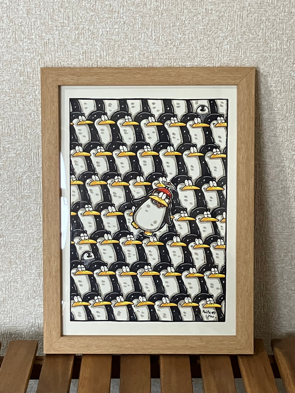 【空飛ぶペンギンコプター】動物　絵　原画　アート　マーカー