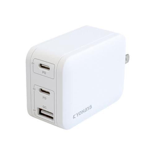 京ハヤ JKPD65M3WH AC充電器 PD対応 65W USB-C 2ポート／USB-A 1ポート搭載 65W ホワイト