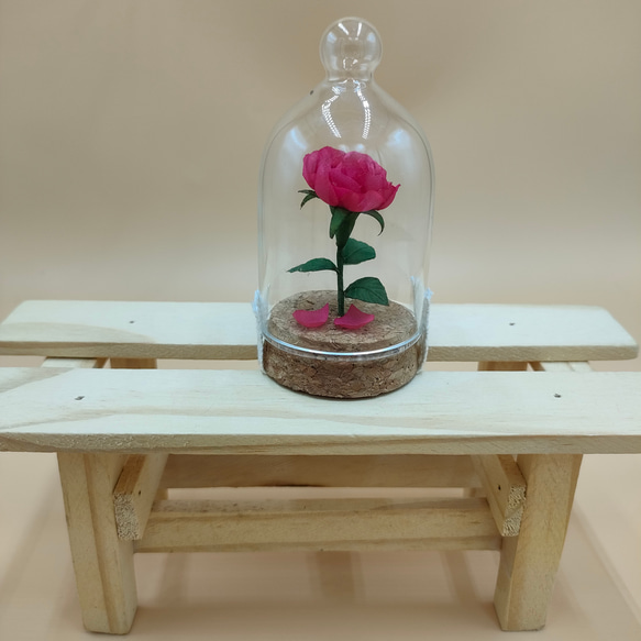 アートフラワー　布花　赤薔薇　ガラスドーム