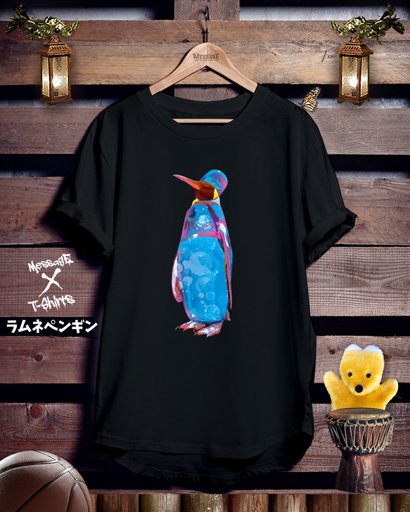 ペンギンドリンク黒Tシャツ「ラムネペンギン」