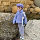 H2402 はるとくん　ハンドメイド  服　パープルパーカー　ストライプパンツ