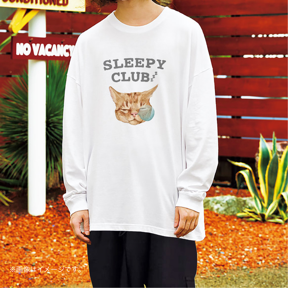 リラックスBIGシルエットTシャツ「SLEEPY CLUB_CAT」/送料無料