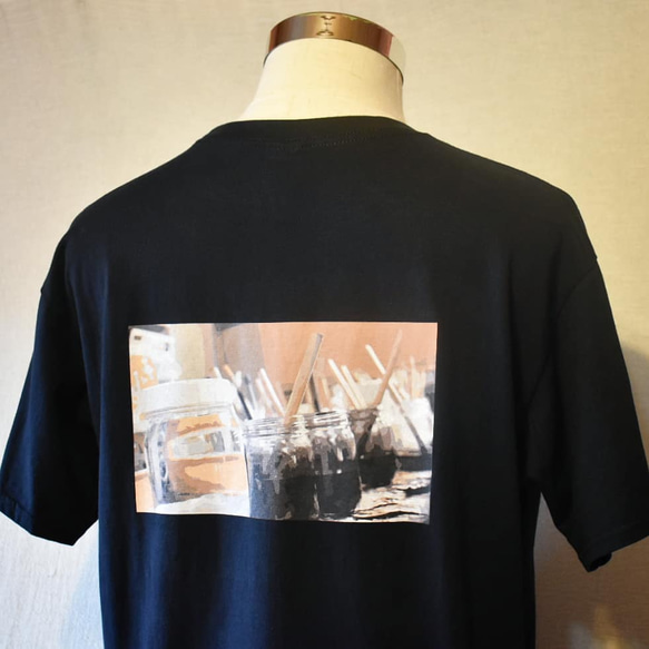 【Rinceaux】ランソー 友禅染料 RETRO PHOTO 黒 ネイビー フォトプリントTシャツ BLACK