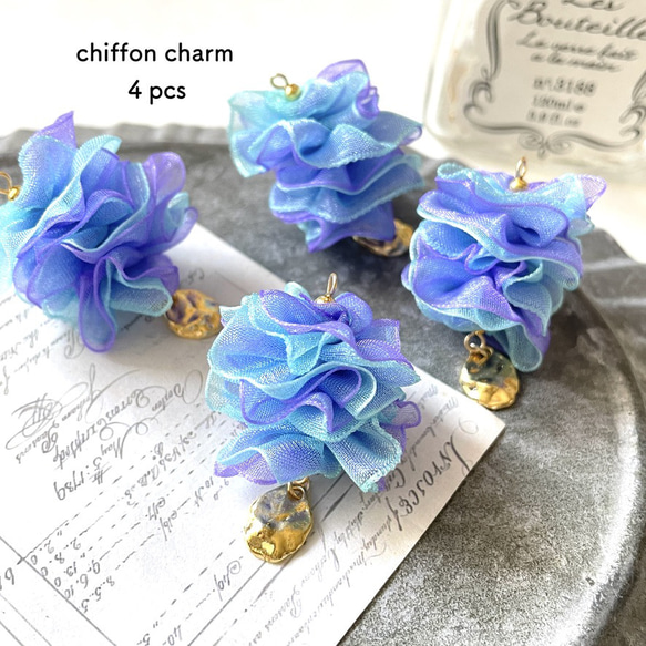 4pcs★charm・chiffon violet×emerald（シフォンチャーム）