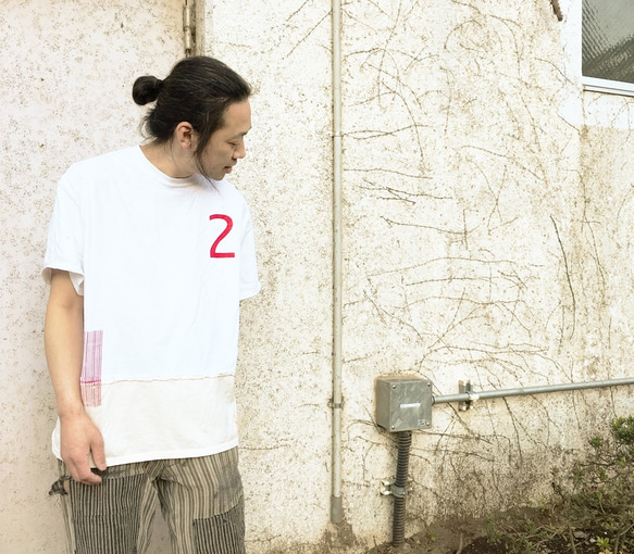 バイカラー WIDE Tee/WHITE×NATURAL